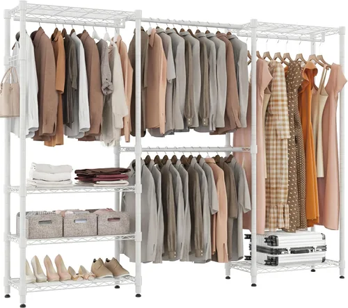 Miniatura 8 de BATHWA - Perchero de alta resistencia independiente para espacio de 68.9 a 90.2 pulgadas Expandable Clothing Storage, Adjustable 6 Shelves, 4