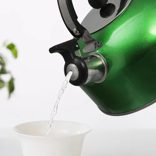 Miniatura 6 de Cabilock Hervidor de té silbante de acero inoxidable de 2 litros para estufa, hervidor verde con mango ergonómico, silbato fuerte, compatible