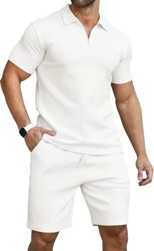 KUYIGO Conjunto de camisa polo y pantalones cortos para hombre, trajes de verano a la moda, casual, de manga corta, traje de 2 piezas para hombre