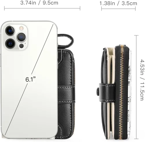 Miniatura 3 de GAEKEAO Cartera para mujer delgada y fina con bloqueo RFID, de cuero con flores, tarjetero plegable, cartera larga para damas con bolsillo