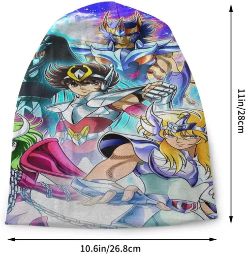 Miniatura 2 de KLEIDUNG Anime Saint Seiya Gorro de punto delgado elástico casual suave cráneo gorra gorra de cabeza negro, Negro