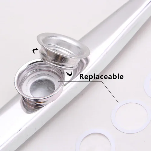 Miniatura 2 de Metal Kazoo instrumento musical, mirlitón pequeño y profesional con cinco repuestos de membranas para niños, regalo de Navidad, Plateado