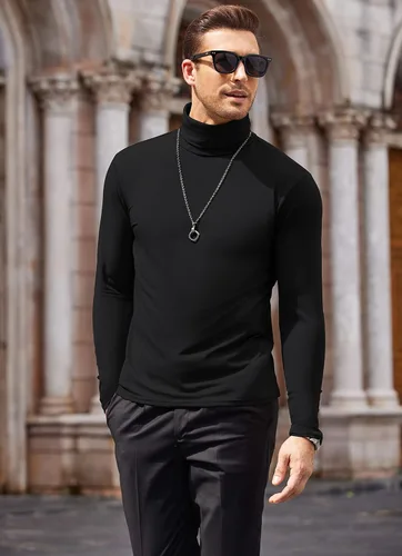 Miniatura 2 de COOFANDY Camisetas casuales de cuello alto para hombre, ligeras, básicas, de algodón