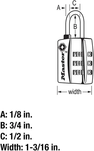Miniatura 5 de Master Lock Cerradura de equipaje negra aprobada por la TSA con cuerpo de bloqueo ancho y grillete de acero fino y duradero, cierre de cremallera