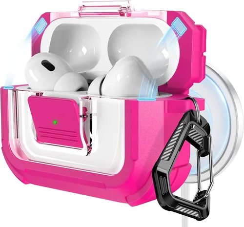 Miniatura 20 de RFUNGUANGO Funda para AirPods Pro 2, compatible con AirPods Pro de 2ª/1ª generación, compatible con MagSafe, bloqueo automático magnético con kit