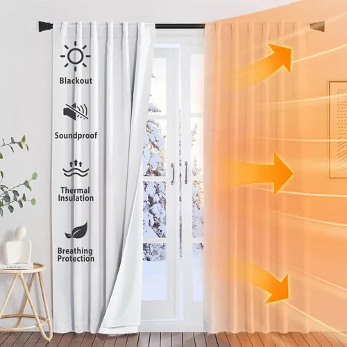 Miniatura 23 de NICETOWN Cortinas de Lino Sintético Angora con Barrera de Sonido que Aísla el Polvo, 100% Opacas, de 84 Pulgadas de Largo, 1 Panel, Cortinas