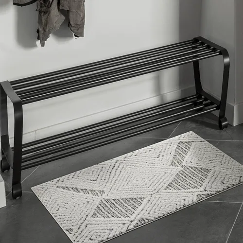 Miniatura 12 de Antep Rugs Palafito 2x4 Alfombra de área interior con textura de pelo Shaggy geométrico de diamante de alto a bajo (blanco, 2 pies x 4 pies)