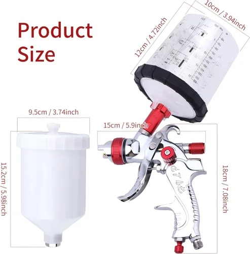 Miniatura 8 de HVLP - Pistola pulverizadora con 10 vasos de pintura desechables de 20.3 fl oz, kit de pistola de pulverización de alimentación por gravedad Rojo