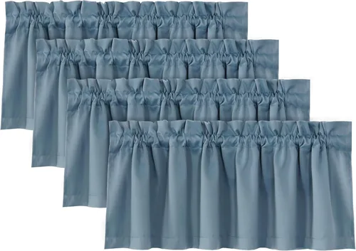 Miniatura 38 de H.VERSAILTEX Cenefas de cortina 100% opacas para ventanas, 2 paneles con aislamiento térmico, bolsillo para barra, pequeña cenefa corta para cocina