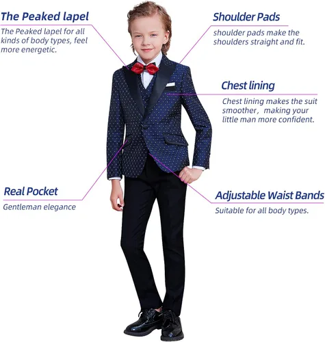 Miniatura 8 de ELPA ELPA Traje de esmoquin para niños, esmoquin floral ajustado para niños, esmoquin formal para graduación, Halloween, fiesta de Navidad