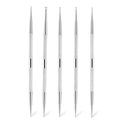 Juego de 5 bolígrafos punteados para arte de uñas de doble extremo, herramientas de pintura de puntos de acero inoxidable de 2 vías para manicura,