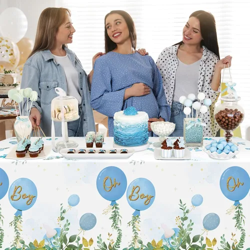 Miniatura 5 de Manteles para Fiesta de Baby Shower - 3 Piezas Cubiertas de Mesa Acuarela Azul para Decoraciones de Fiesta de Cumpleaños, Mantel de Plástico
