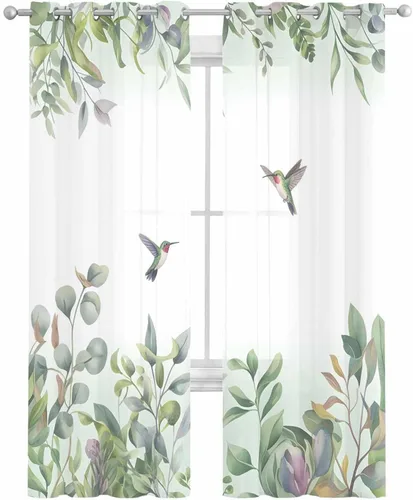 Miniatura 2 de Cortinas traslúcidas de eucalipto verde de 63 pulgadas de largo, juego de 2 paneles de cortinas para cocina, dormitorio, sala de estar, puerta