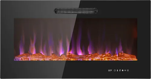 Miniatura 14 de Prominence Home Chimenea eléctrica de diseño delgado LED y chimenea montada en la pared con calentador de 1500 W, opciones de troncos y brasas