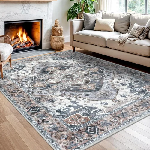 Miniatura 14 de SIILOOM Alfombra lavable de 2 x 3 pies, alfombra suave color taupe ceniza para entrada, tapete antideslizante para puerta de interior, tapete