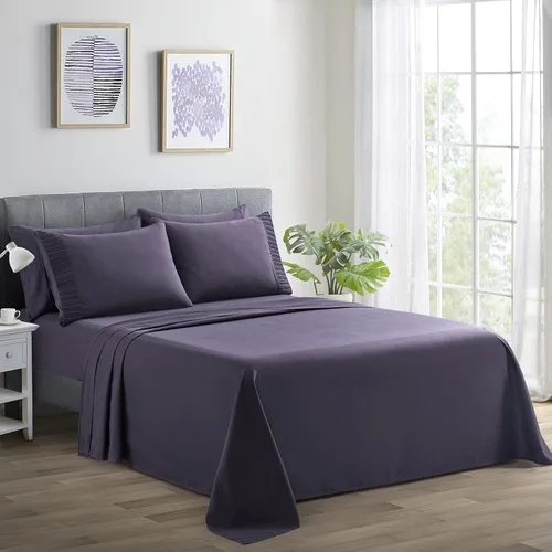 Miniatura 11 de Marina Decoration Juego de sábanas de 4 piezas ultra suave y sedoso de rayón sólido de bambú para todas las estaciones, con 2 fundas de almohada