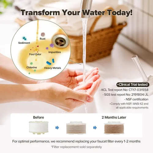 Miniatura 7 de Filtro de agua para grifo de lavabo de baño, filtración con gel de vitamina C, elimina el cloro y los metales pesados, suavizante de agua dura Verde