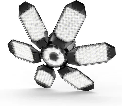 Luz LED de garaje de 160 W, luces LED de techo de 16000 lm, iluminación súper brillante para garaje, con 6 paneles deformables, base con tornillo