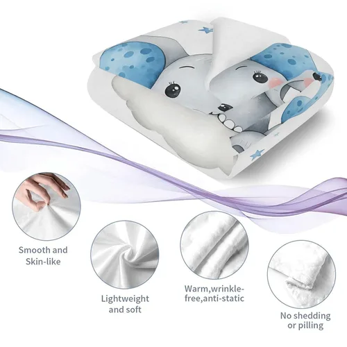 Miniatura 5 de Manta personalizada de vellón para niños con nombre, manta de bebé personalizada con diseño de elefante azul, para cama, regalo de cumpleaños, baby