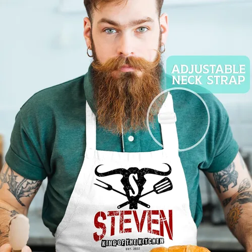 Miniatura 5 de Delantal de cocina personalizado para el día del padre, regalo con nombre 8 diseños de parrilla, delantales blancos personalizados para papá regalo