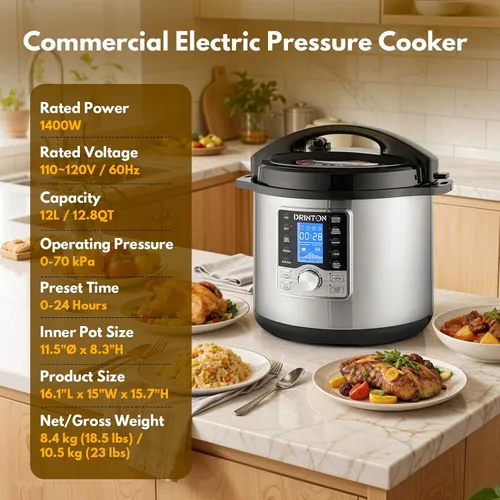 Miniatura 8 de Olla a presión comercial de 12 L/12.8 cuartos de galón, olla a presión 10 en 1 con olla antiadherente, olla a presión eléctrica de 1400 W