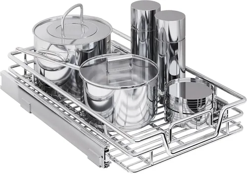 Miniatura 14 de Organizador de armario de cocina extraíble de 2 niveles, organizador de estantes y cajones, cesta de almacenamiento de despensa deslizable