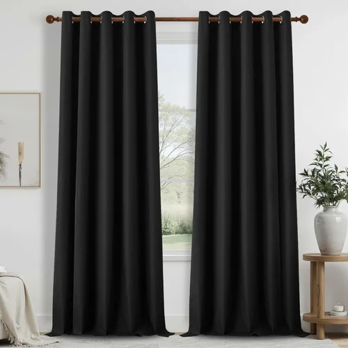 Miniatura 42 de DONREN Cortinas opacas de lino con aislamiento térmico de 52 x 95 pulgadas, cortinas de oscurecimiento de habitación con ojales para dormitorio