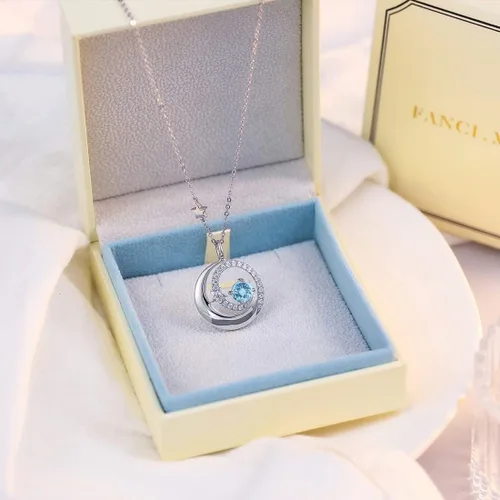 Miniatura 5 de FANCIME Collares de piedra natal para mujer, plata de ley 925, collar con colgante de luna y estrella, joyería fina, cumpleaños, aniversario, día