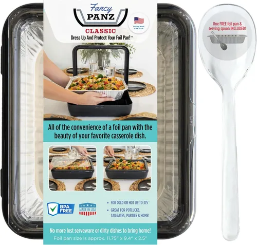 Fancy Panz - Portador Clásico de Sartén de Papel de Aluminio Color Carbón con Tapa - Bandeja Elevada para Servir Alimentos - Portador de Cazuela