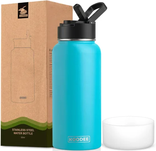 Miniatura 30 de koodee Insulated Water Bottle, 32 oz Stainless Steel Double Wall Vacuum Wide Mouth Sport Bottle with Leakproof Spout Lid (Navy)