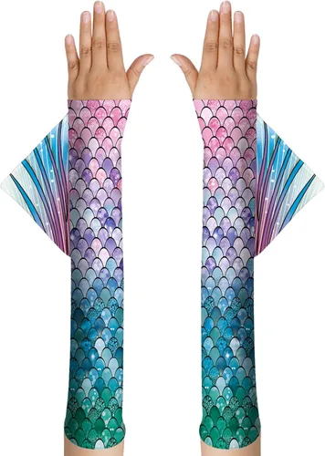 Miniatura 3 de color cosplayer Mermaid Gloves Fish Scales Arm Sleeves Sequin Gloves Fish Scale Fingerless Gloves with Fins