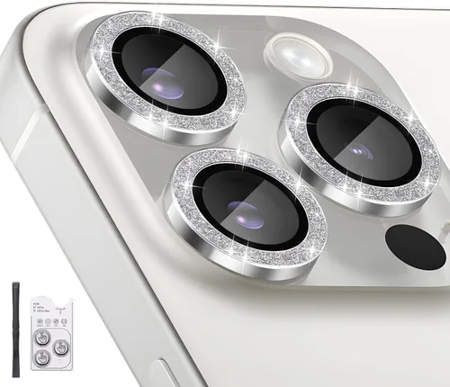 Miniatura 15 de Protector de lente de cámara para iPhone 16 Pro/iPhone 16 Pro Max, protector de lente de anillo de cámara de vidrio templado individual con bandeja