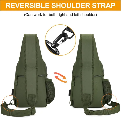 Miniatura 5 de BAIGIO Tactical EDC Sling Bag Militar Una Correa Hombro Mochila Molle Range Bolsas Paquete de Pecho, #01-verde militar, Pequeño, Bolso táctico