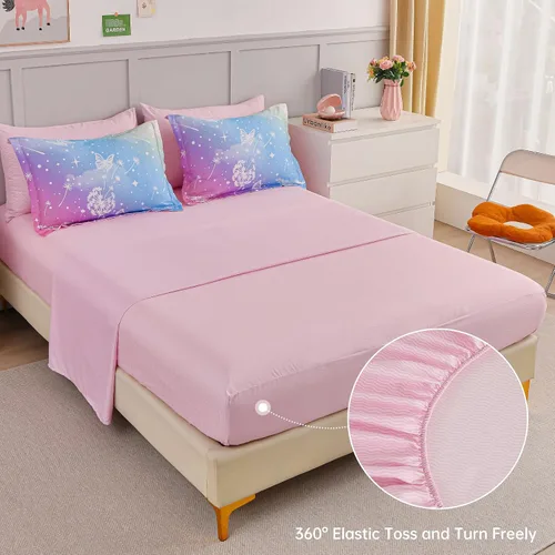 Miniatura 11 de Dinjoy Juego de edredón para niñas, tamaño individual, colorido, azul, rosa, morado, arcoíris, juego de ropa de cama de 6 piezas en una bolsa