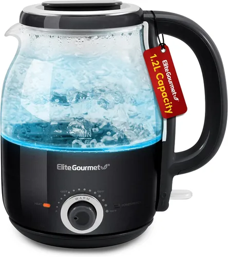 Miniatura 9 de Elite Gourmet EKT1220M - Hervidor eléctrico de vidrio de 1.2 L sin BPA de 1200 W, función de marcación de temperatura para mantener el calor, base
