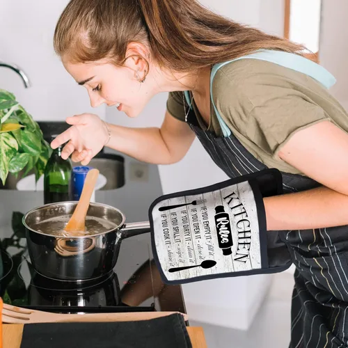 Miniatura 4 de Kitchen Rules - Juego de guantes para horno, divertidos regalos de chef para mujeres, divertidos guantes de horno de cocina resistentes al calor