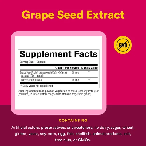 Miniatura 4 de Natural Factors, GrapeSeedRich Extracto de semilla de uva, soporte antioxidante para una respuesta inflamatoria saludable, 90 cápsulas
