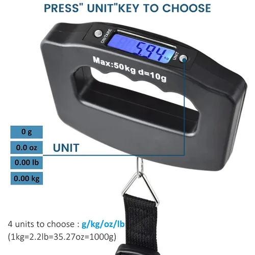 Miniatura 3 de Paquete de 3 básculas de equipaje, báscula de equipaje de 110.2 lbs110 libras con retroiluminación de pantalla LCD, correa de hebilla portátil