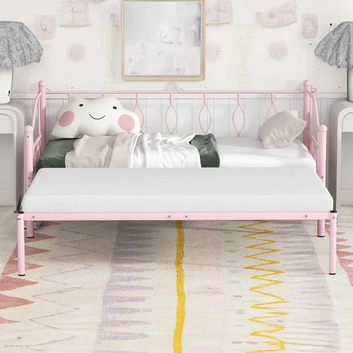 Miniatura 8 de Sofá cama individual con nido, marco de cámara de plataforma de metal moderno, sofá cama resistente para sala de estar, soporte de listones