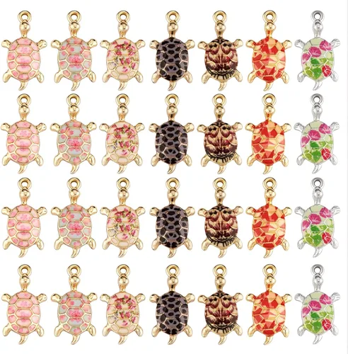 28 dijes de tortuga de colores mezclados, colgante de aleación de tortuga, dije de animal oceánico para joyería, collares, aretes, manualidades