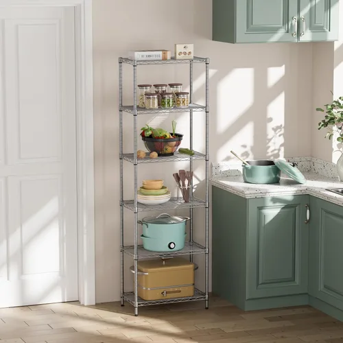 Miniatura 9 de SINGAYE - Estantería de alambre de 6 estantes, estante ajustable de metal para baño, organizadores y almacenamiento de alambre, armario, despensa