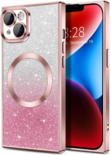 Miniatura 109 de Hython Funda para iPhone 13 Pro transparente con purpurina magnética [compatible con MagSafe] Protector completo de lente de cámara delgado