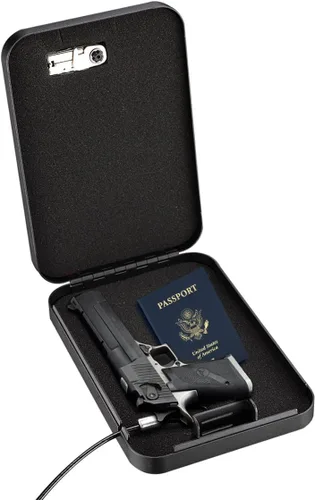 Miniatura 2 de Younion - Caja fuerte para pistolas, portátil, para viajar y llevar en el auto, color negro Cerradura de esfera