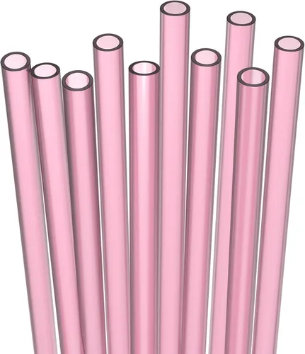 Miniatura 8 de Fiesta First 10 pajitas reutilizables cortas de plástico duro púrpura, de ancho medio + cepillo de limpieza resistente - para cócteles, vasos