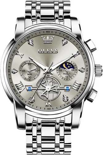 Miniatura 13 de OLEVS Relojes para hombre de acero inoxidable con cronógrafo, reloj de pulsera grande analógico de cuarzo, relojes de vestir impermeables de moda