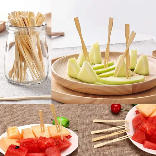 Miniatura 2 de Dongming Tenedores de bambú en miniatura para aperitivos (110 unidades, 3.5 pulgadas, doble punta, biodegradables)