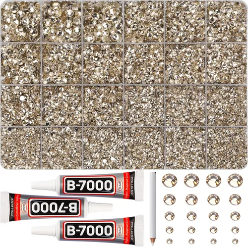Miniatura 24 de 11000 piezas de diamantes de imitación con parte trasera plana de 2/3/4/5 mm en negro con pegamento para bordado, ropa, manualidades, zapatos, arte