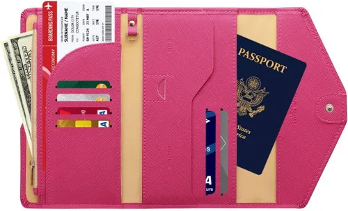 Miniatura 14 de Zoppen - Billetera de viaje con bloqueo RFID multiusos (Ver.4) Portatarjetas de pasaporte y vacunas, organizador de documentos de tres pliegues