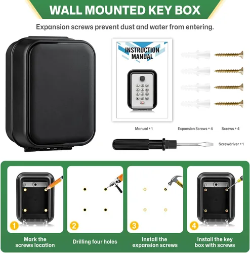 Miniatura 7 de HUANLANG Caja de seguridad para llaves con código, cajas de llaves impermeables para montaje en pared, 12 dígitos, teclado para llaves de casa