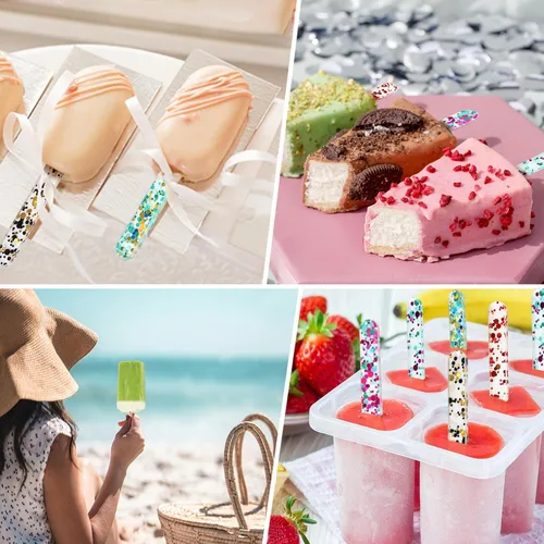 Miniatura 5 de 35 palitos de paletas acrílicas, palitos reutilizables con 5 colores, palitos de paletas con purpurina para bricolaje, desierto de dulces, desierto